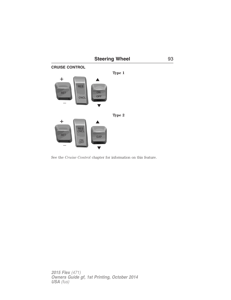 Cruise control, Steering wheel 93 | FORD 2015 Flex User Manual | Page 94 / 571