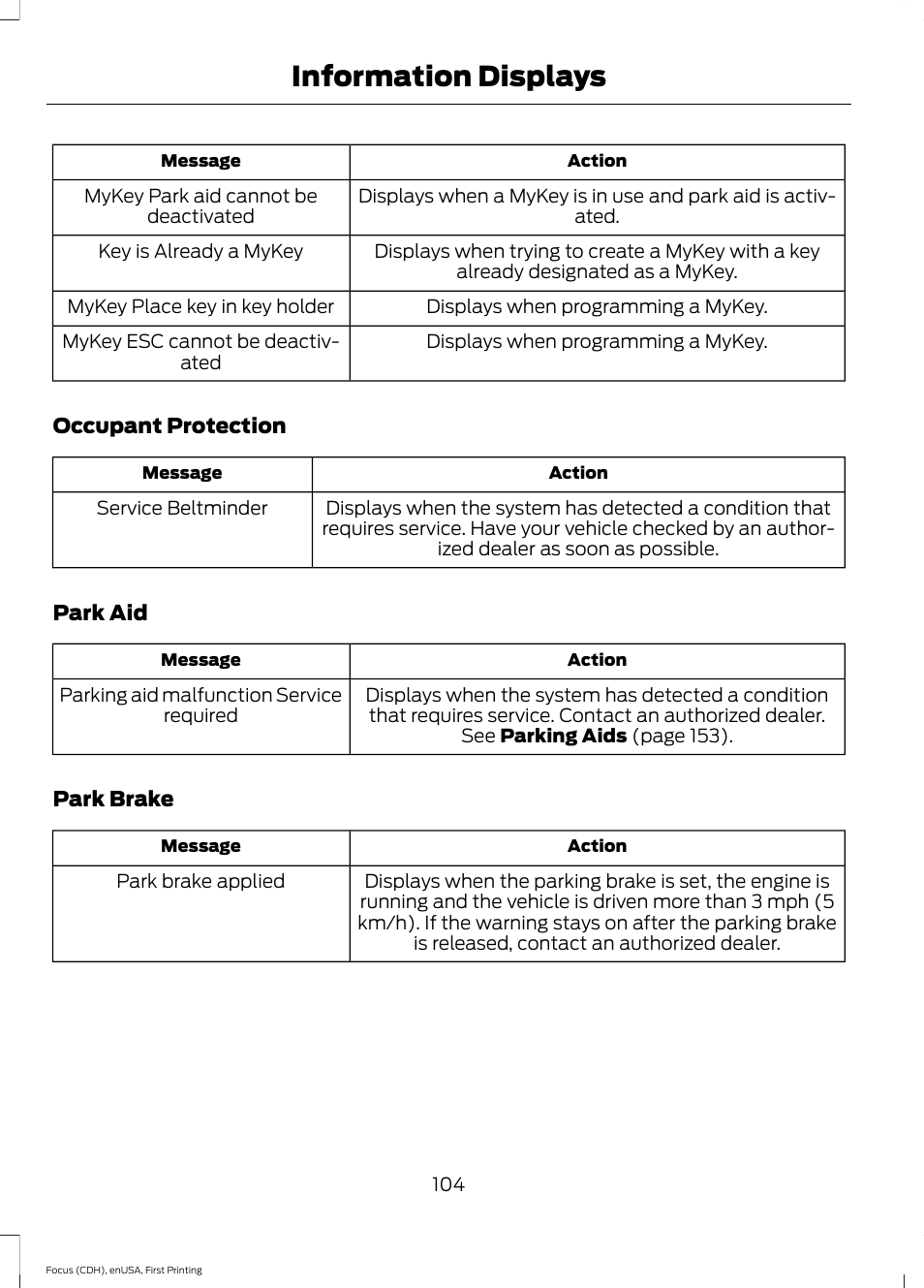 Information displays | FORD 2015 Focus User Manual | Page 107 / 453