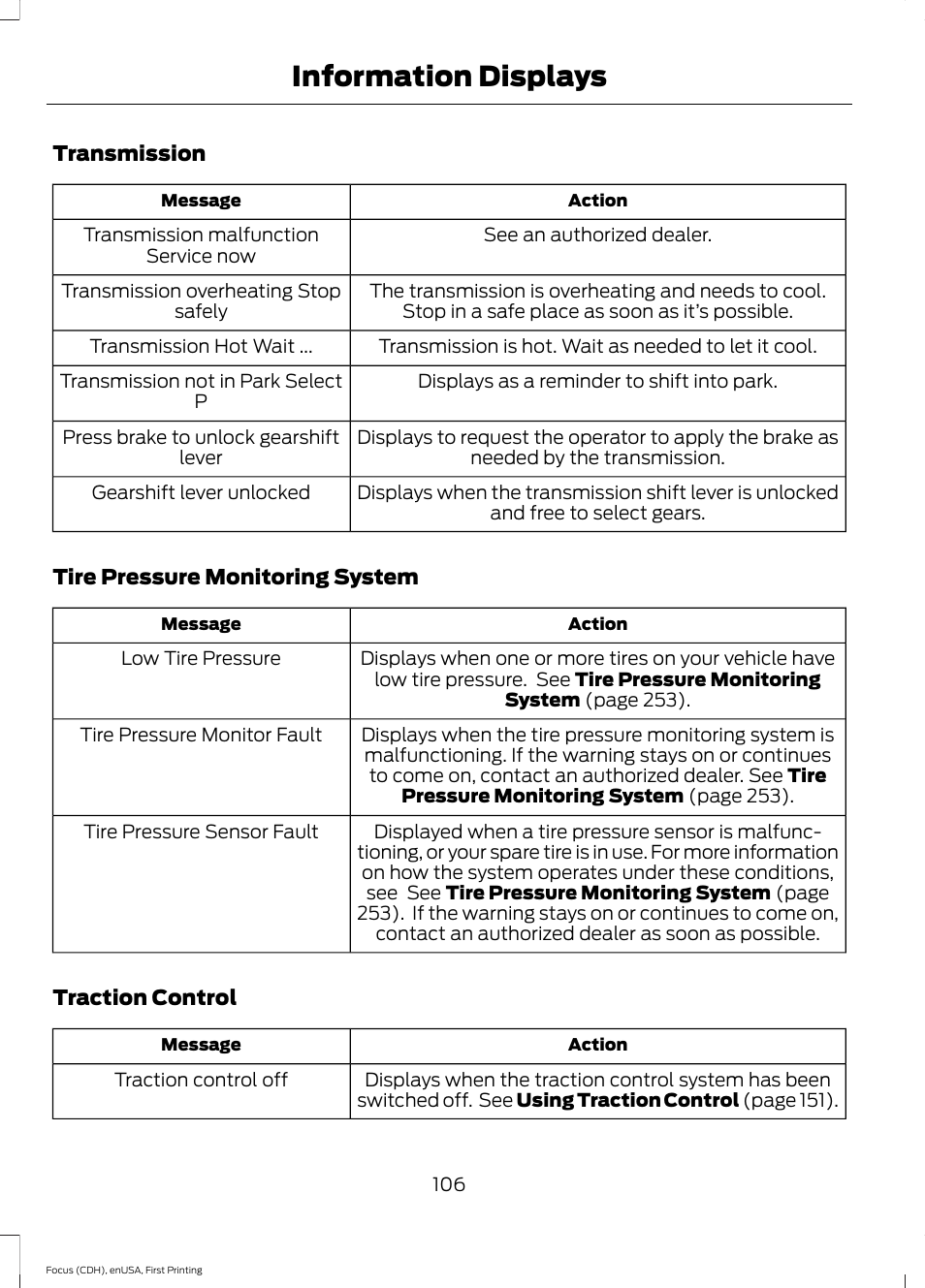 Information displays | FORD 2015 Focus User Manual | Page 109 / 453