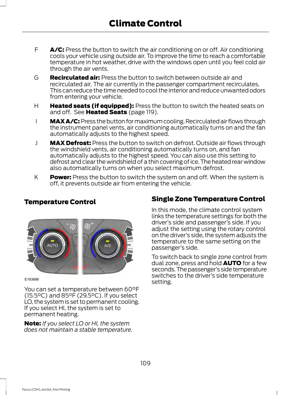 Climate control | FORD 2015 Focus User Manual | Page 112 / 453