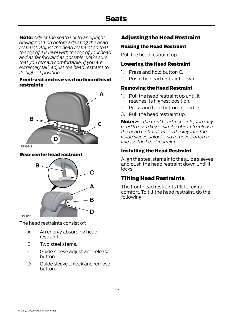 Seats | FORD 2015 Focus User Manual | Page 118 / 453