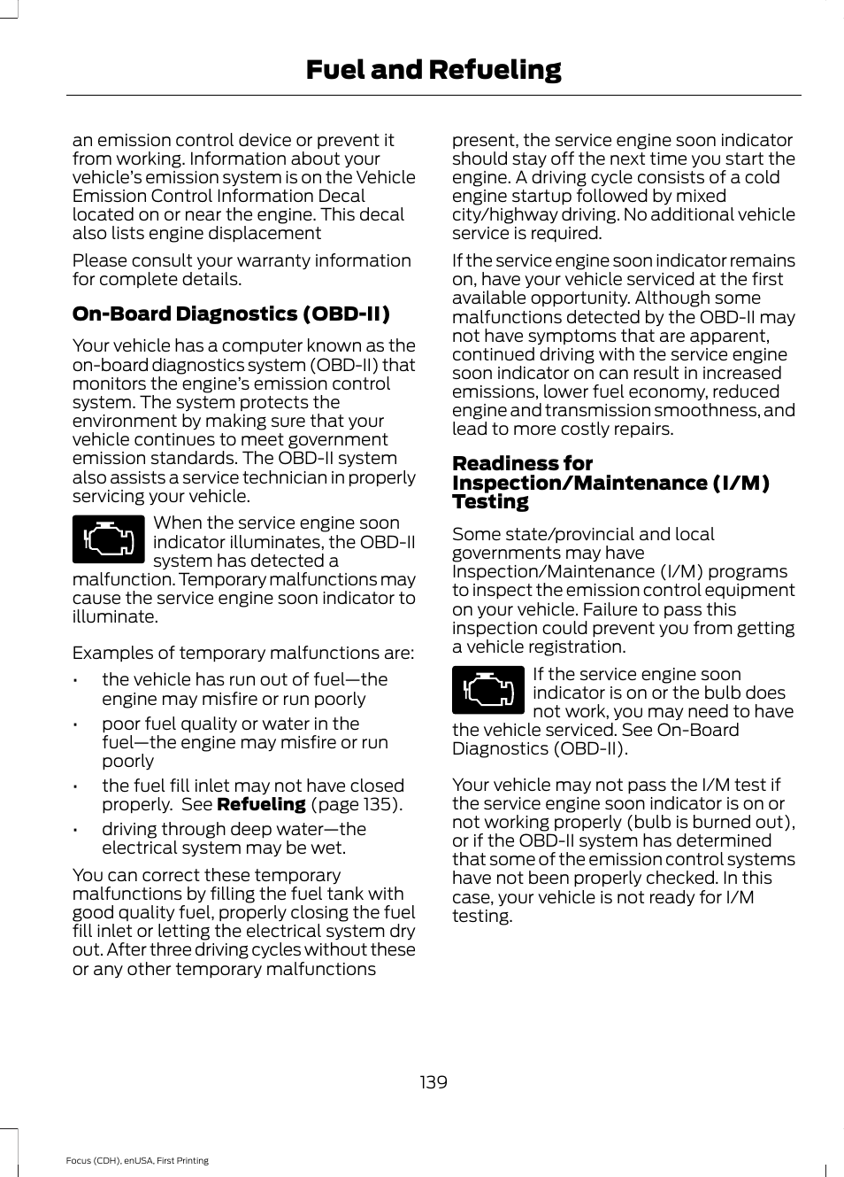 Fuel and refueling | FORD 2015 Focus User Manual | Page 142 / 453