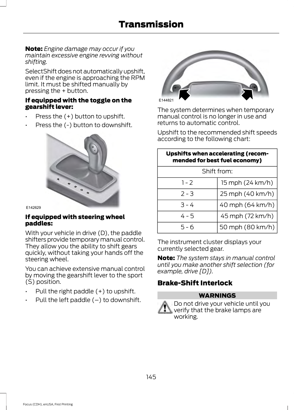 Transmission | FORD 2015 Focus User Manual | Page 148 / 453