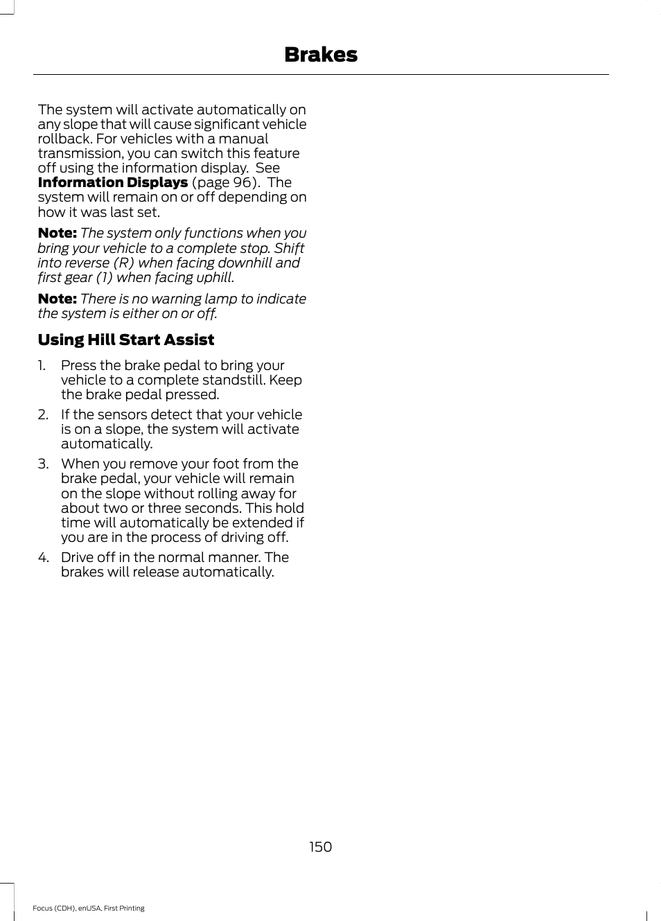 Brakes | FORD 2015 Focus User Manual | Page 153 / 453