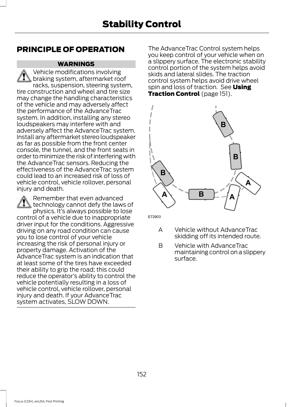 Stability control, Principle of operation, Ab b b b | FORD 2015 Focus User Manual | Page 155 / 453