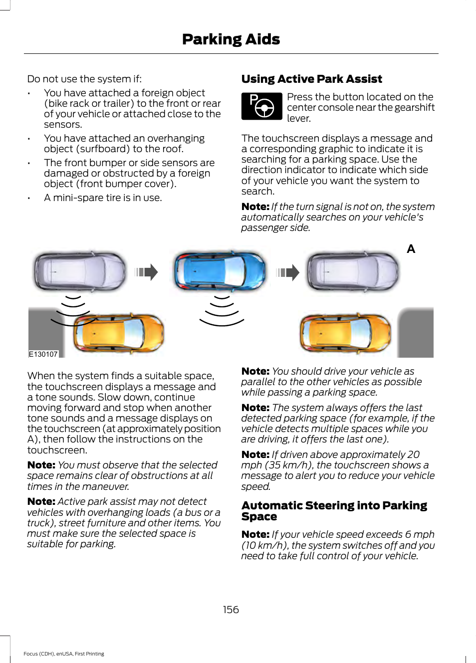 Parking aids | FORD 2015 Focus User Manual | Page 159 / 453