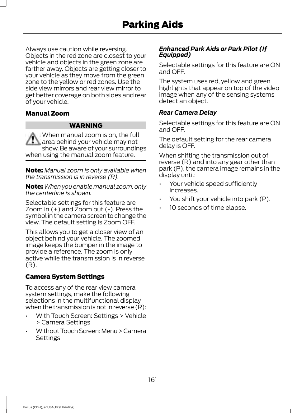 Parking aids | FORD 2015 Focus User Manual | Page 164 / 453