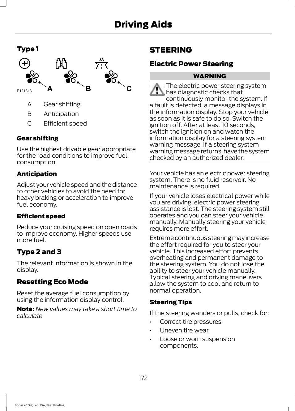 Steering, Driving aids, Cb a | FORD 2015 Focus User Manual | Page 175 / 453
