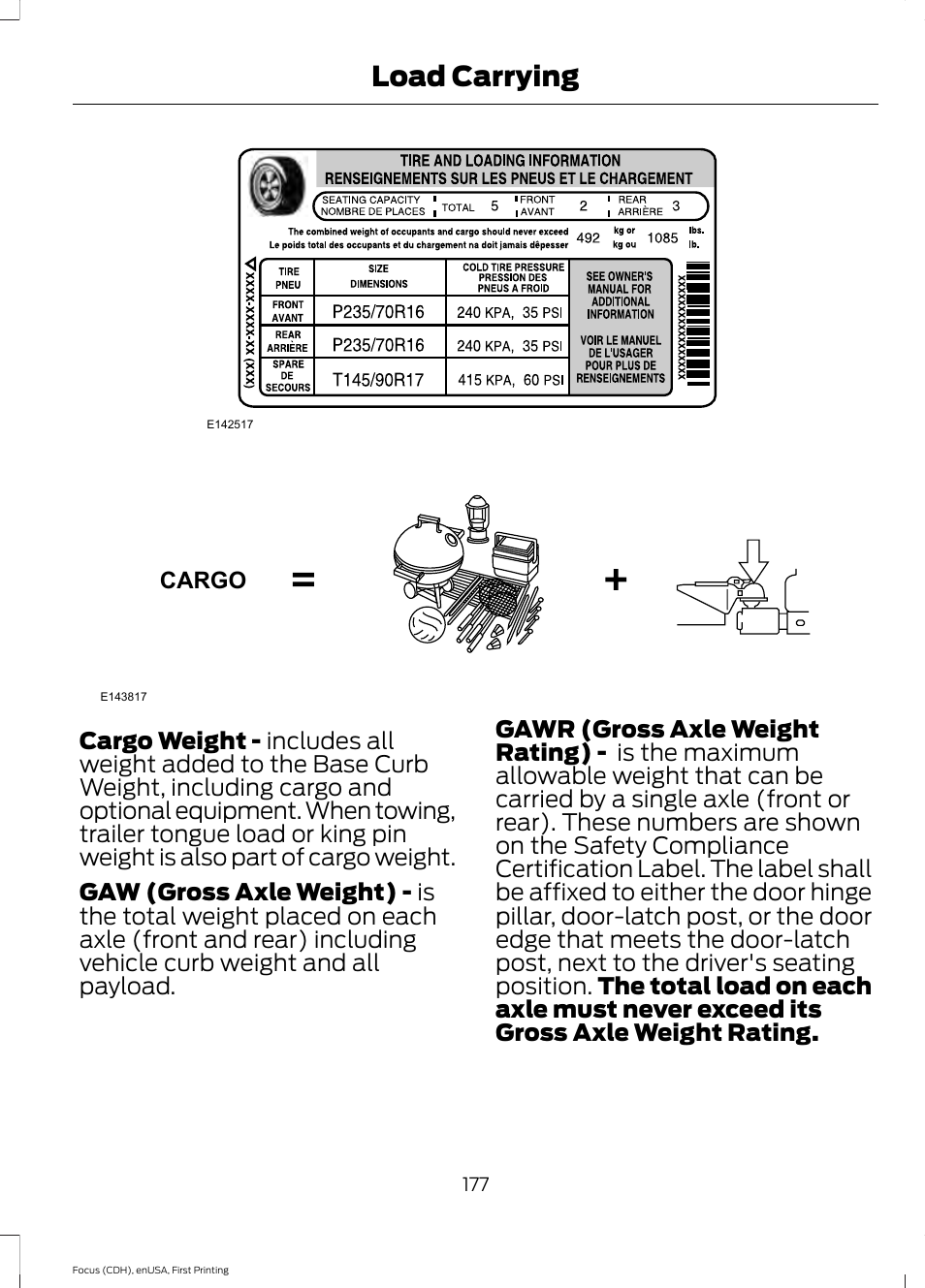 Load carrying | FORD 2015 Focus User Manual | Page 180 / 453