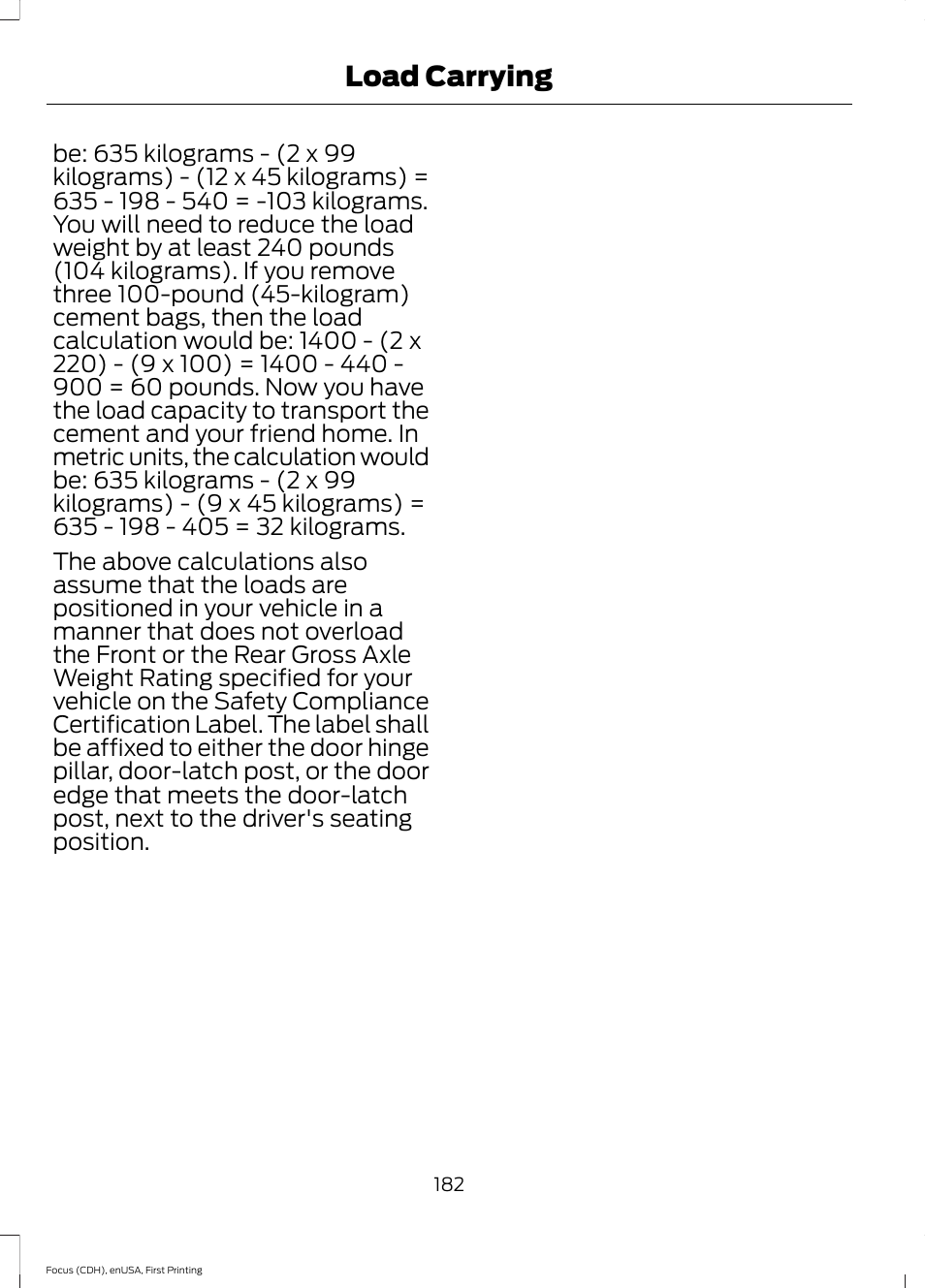 Load carrying | FORD 2015 Focus User Manual | Page 185 / 453