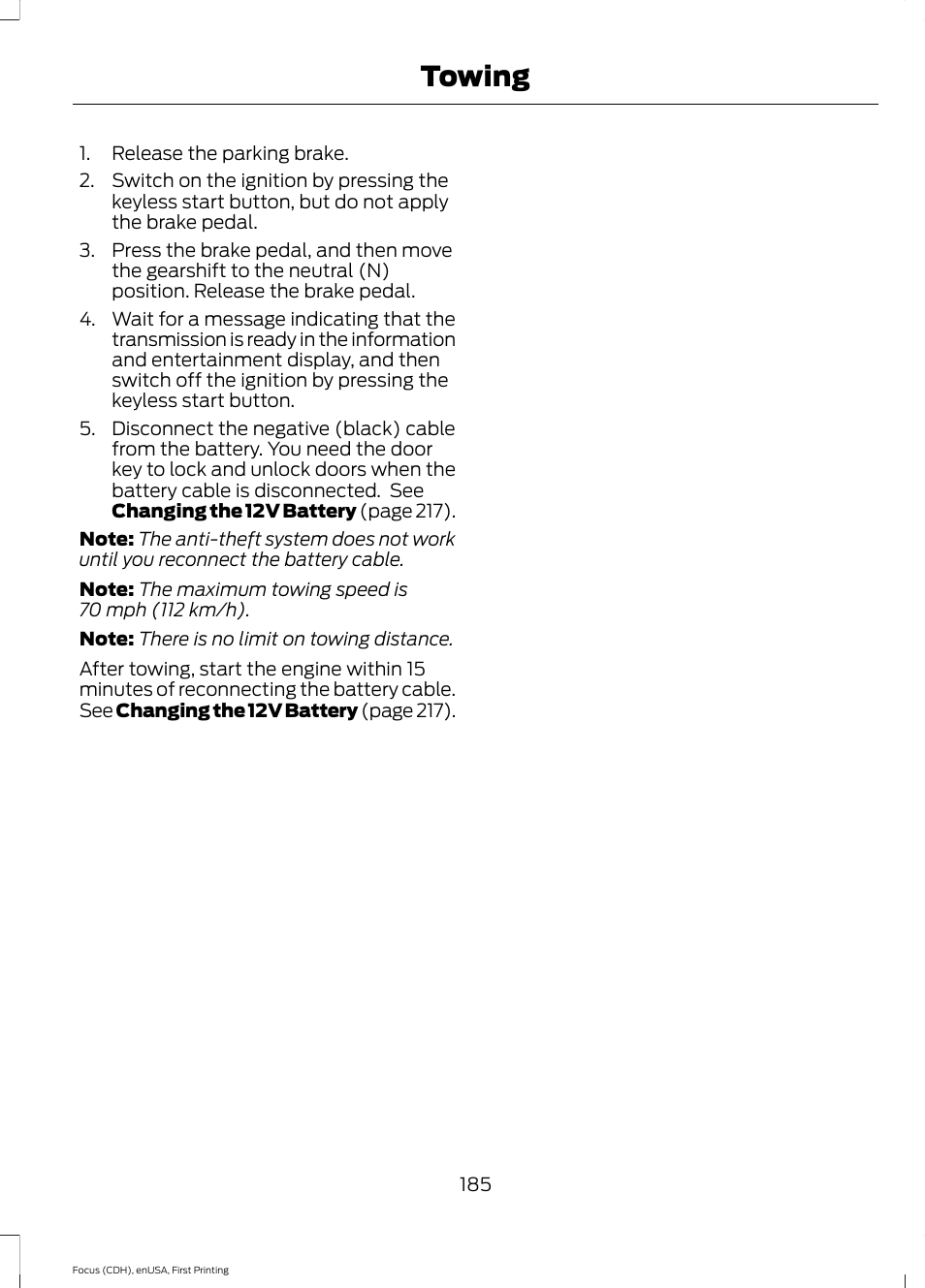 Towing | FORD 2015 Focus User Manual | Page 188 / 453