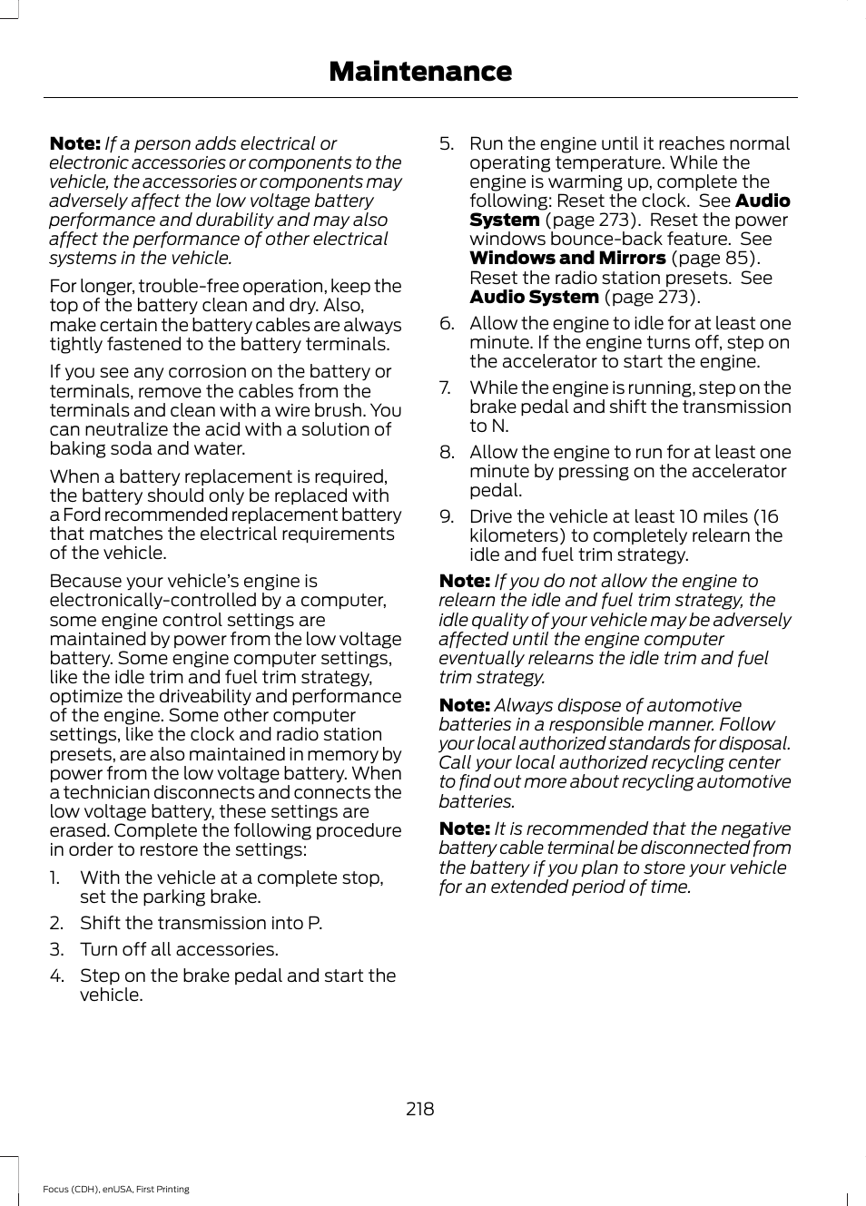 Maintenance | FORD 2015 Focus User Manual | Page 221 / 453