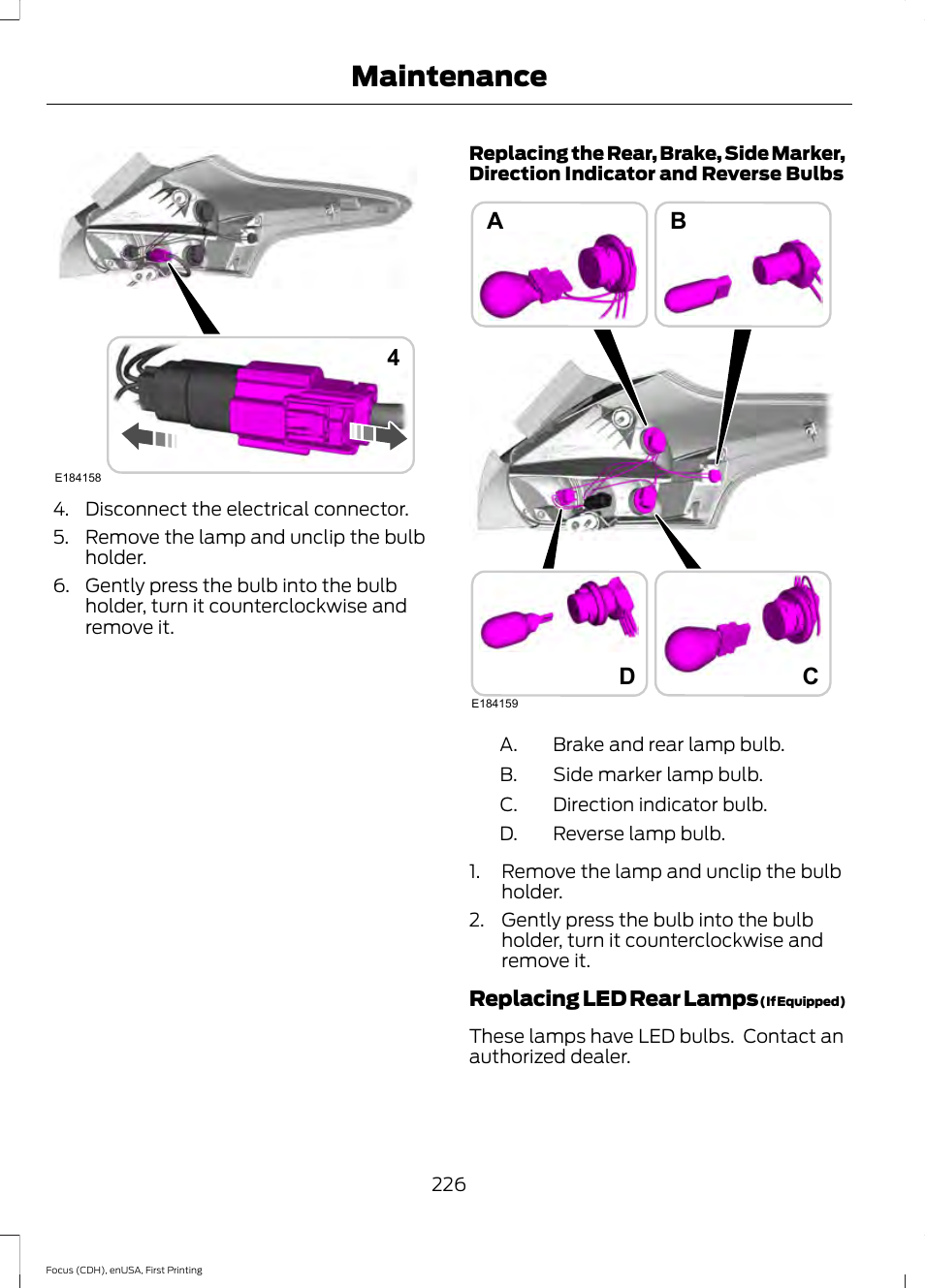 Maintenance, Da b | FORD 2015 Focus User Manual | Page 229 / 453