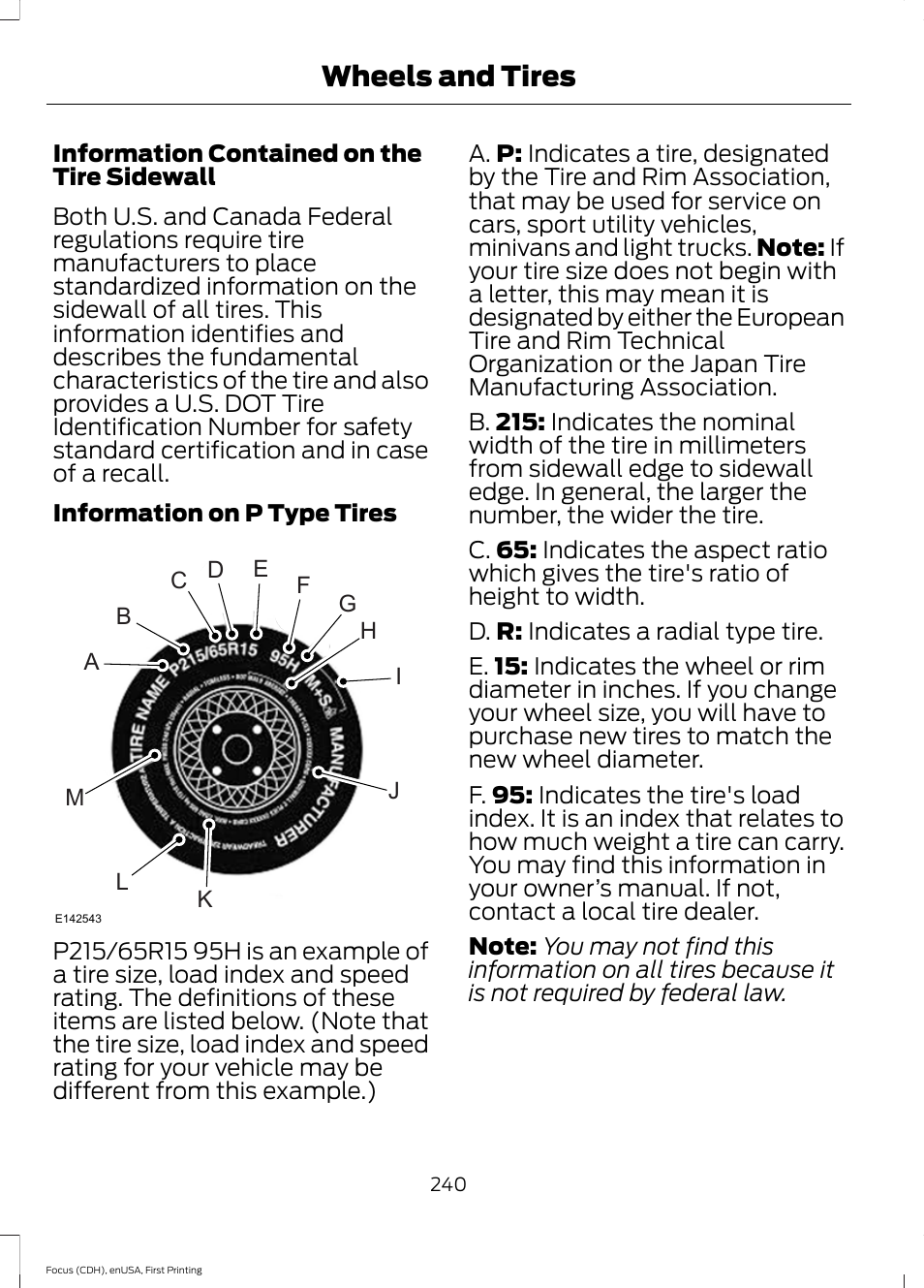 Wheels and tires | FORD 2015 Focus User Manual | Page 243 / 453