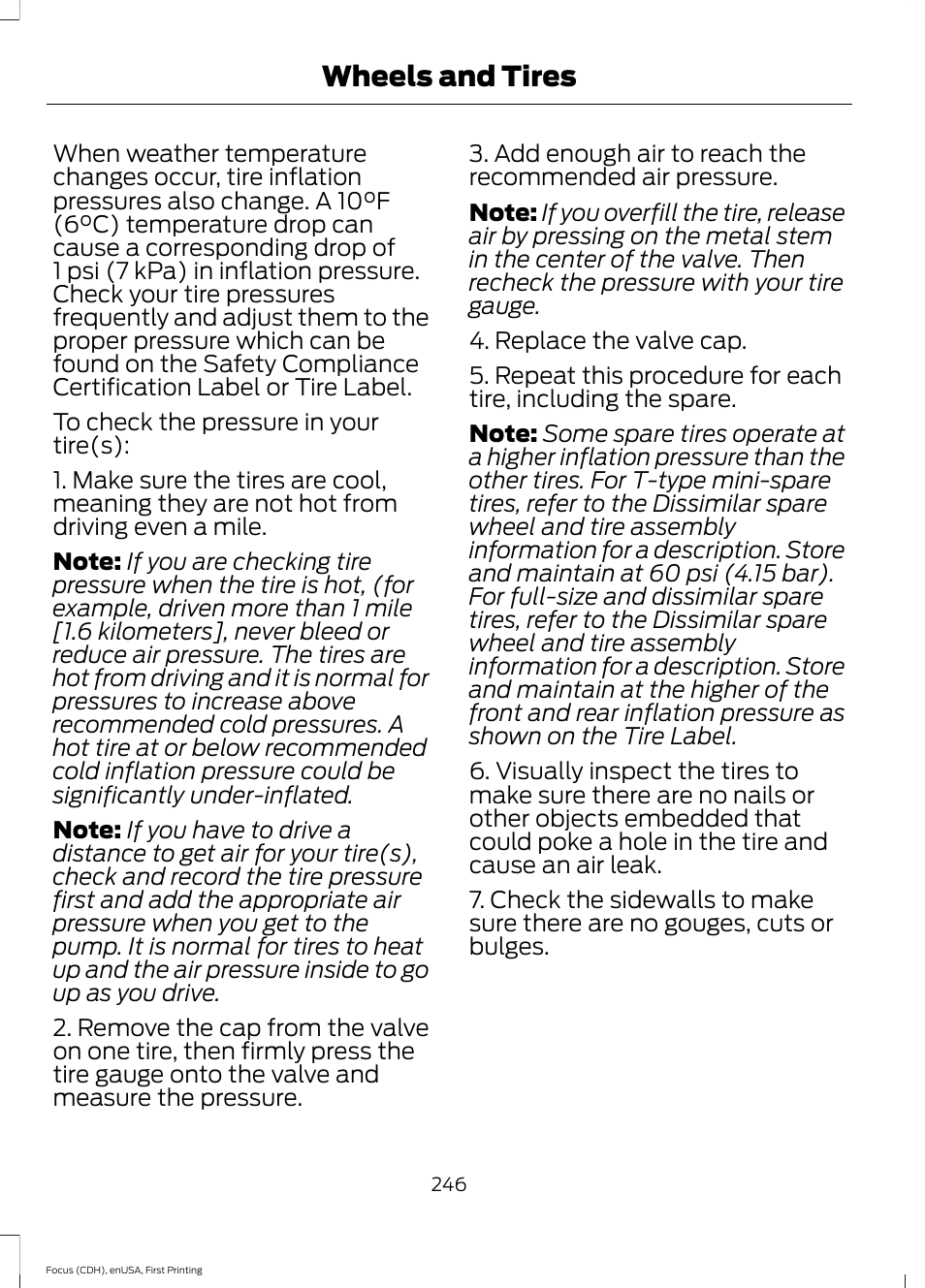 Wheels and tires | FORD 2015 Focus User Manual | Page 249 / 453