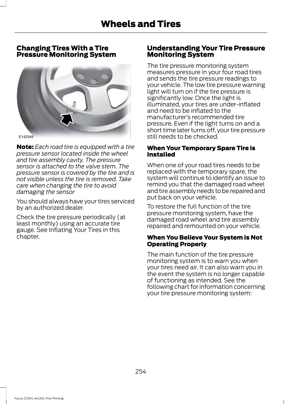 Wheels and tires | FORD 2015 Focus User Manual | Page 257 / 453