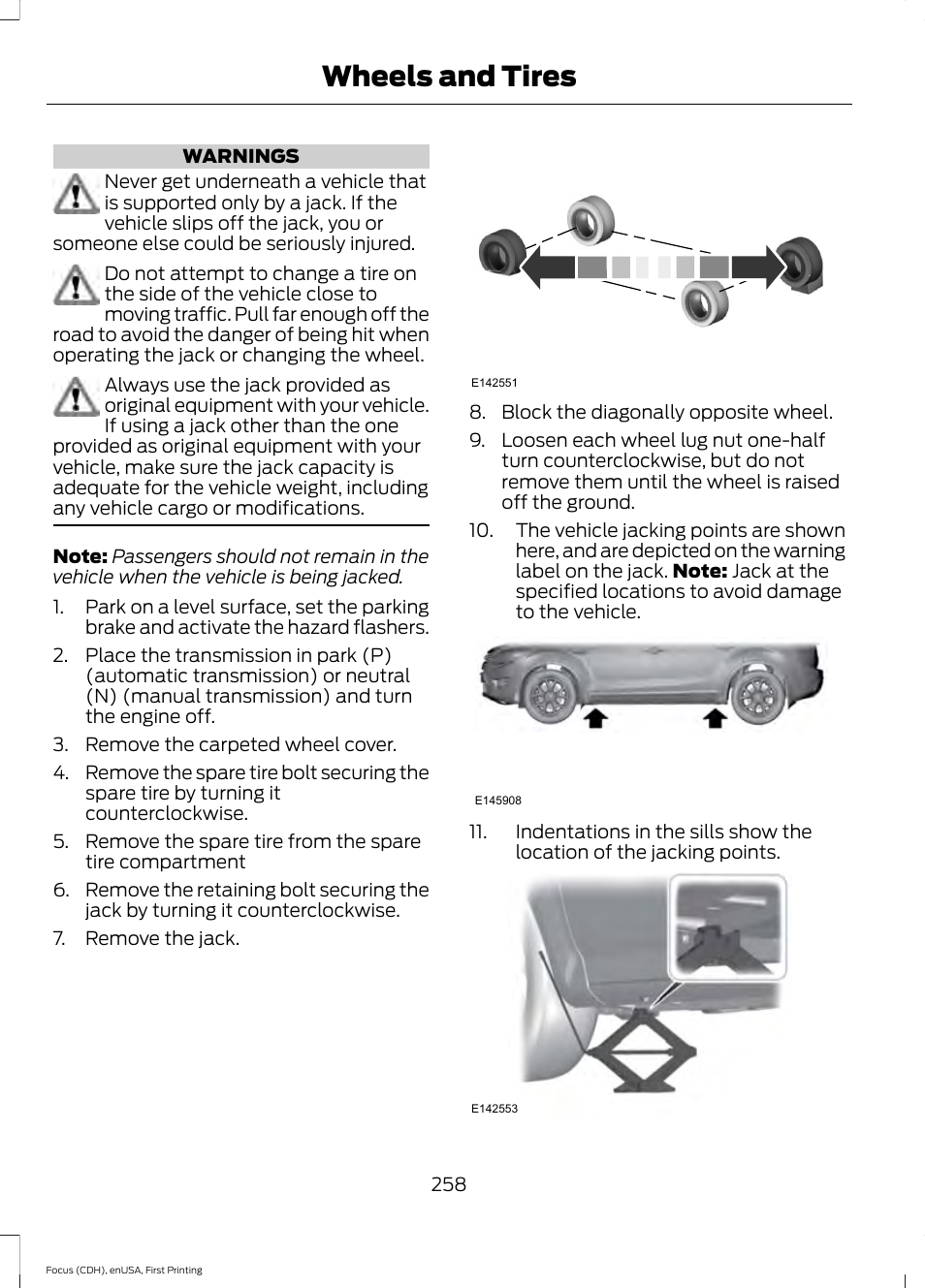 Wheels and tires | FORD 2015 Focus User Manual | Page 261 / 453