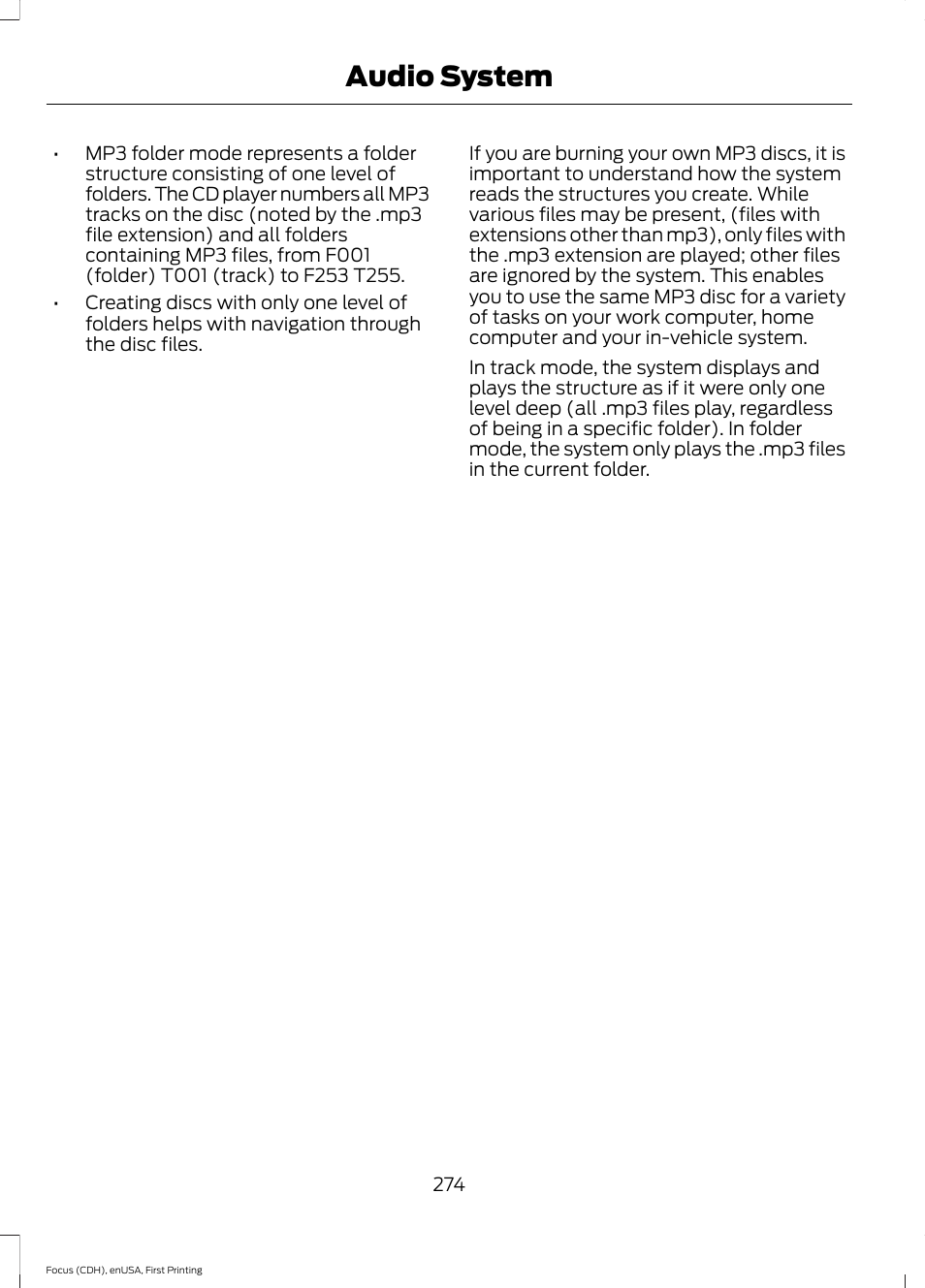 Audio system | FORD 2015 Focus User Manual | Page 277 / 453