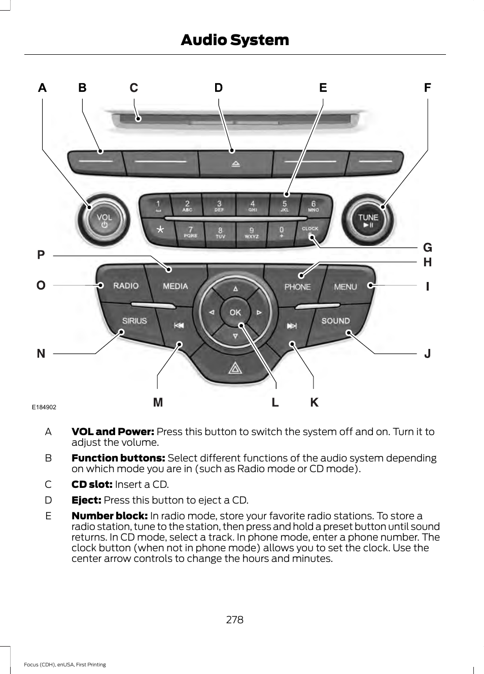Audio system | FORD 2015 Focus User Manual | Page 281 / 453