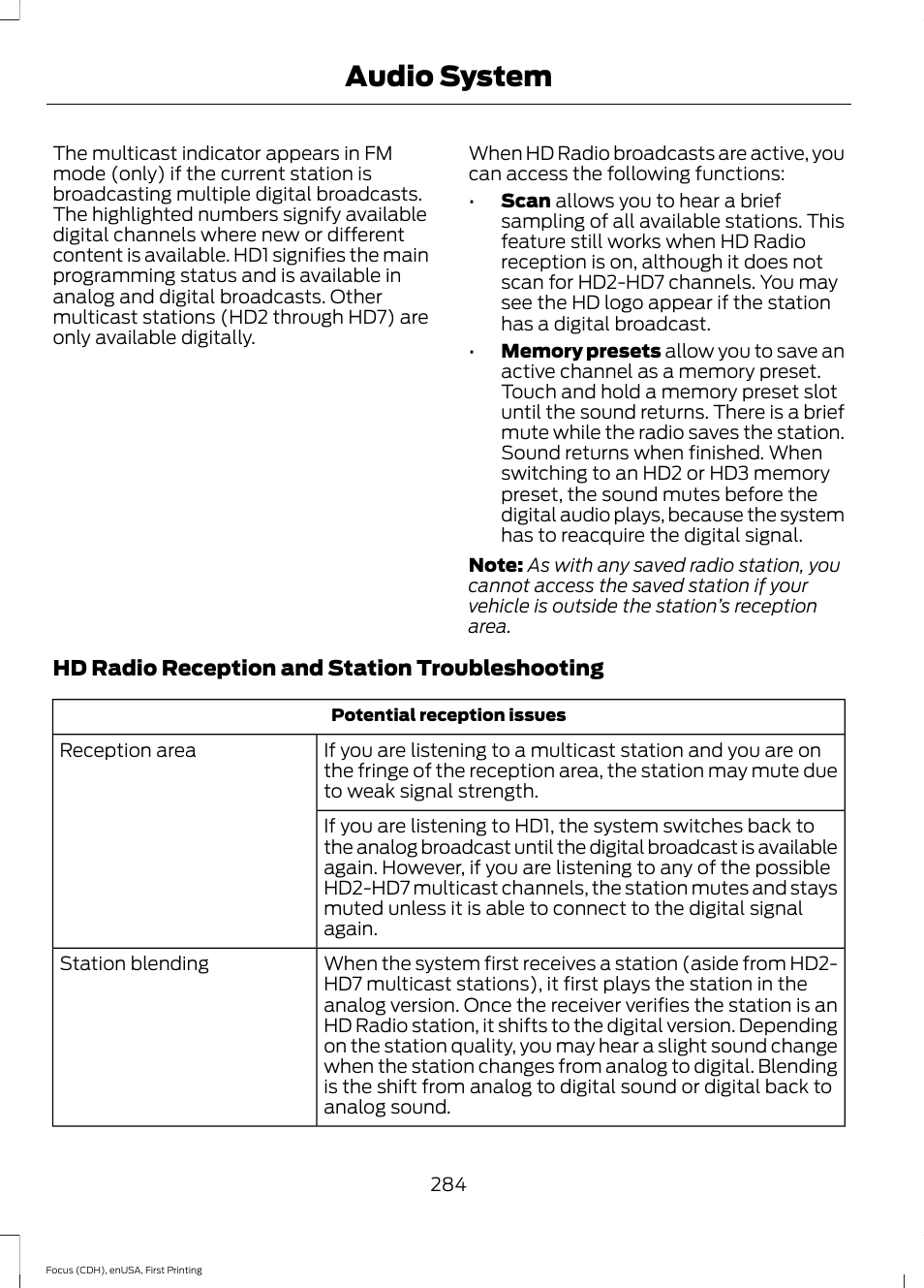 Audio system | FORD 2015 Focus User Manual | Page 287 / 453