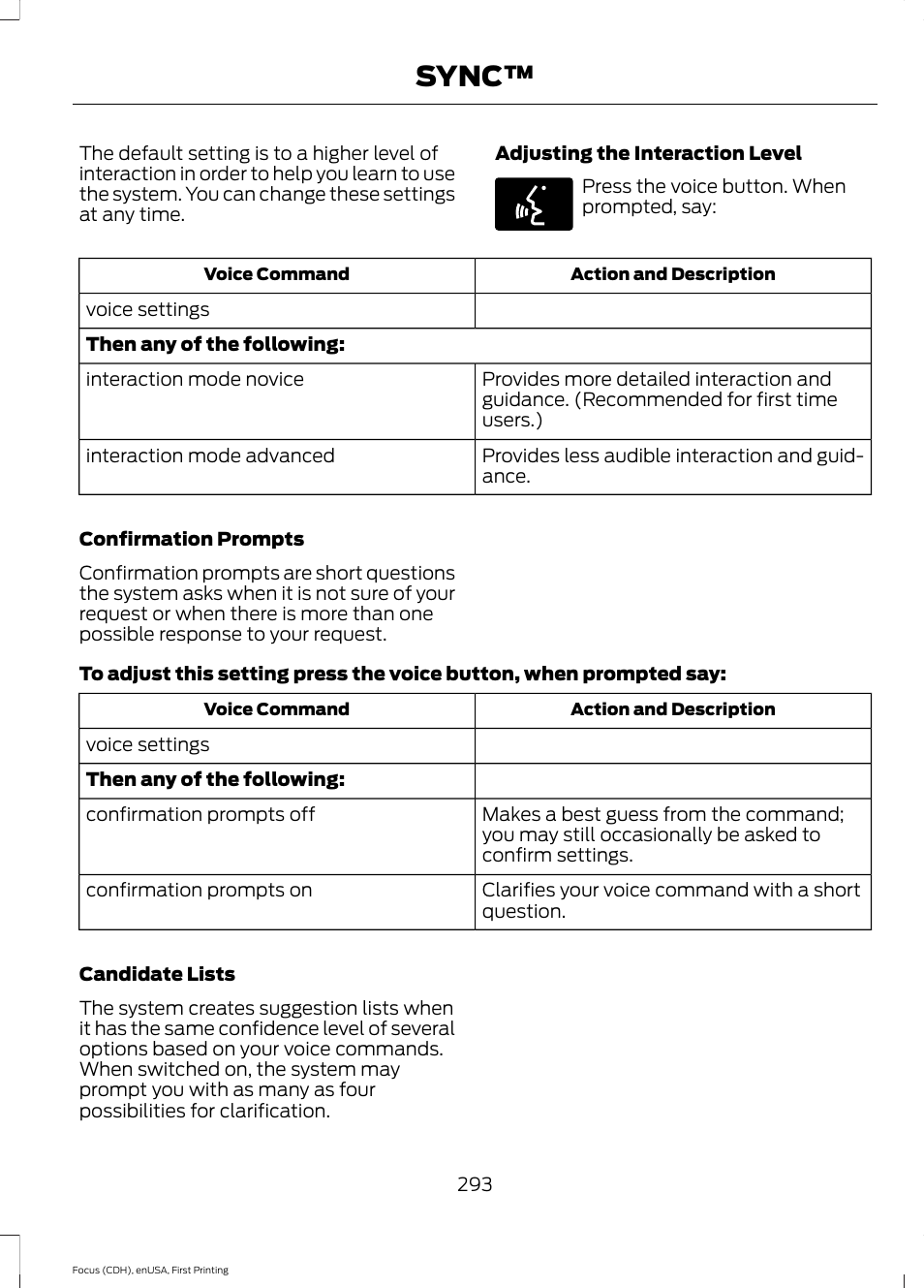 Sync | FORD 2015 Focus User Manual | Page 296 / 453