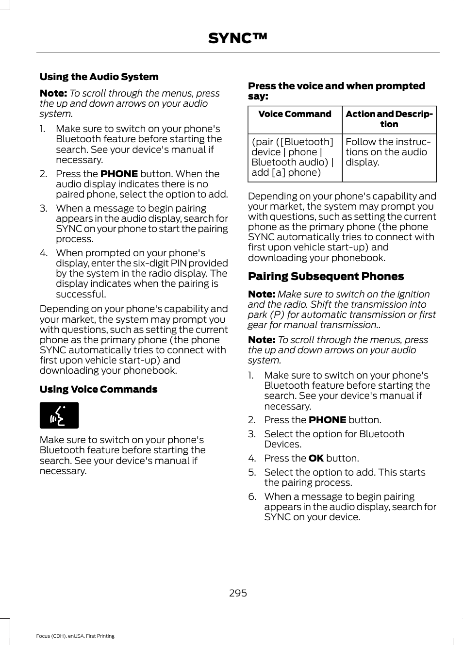 Sync | FORD 2015 Focus User Manual | Page 298 / 453