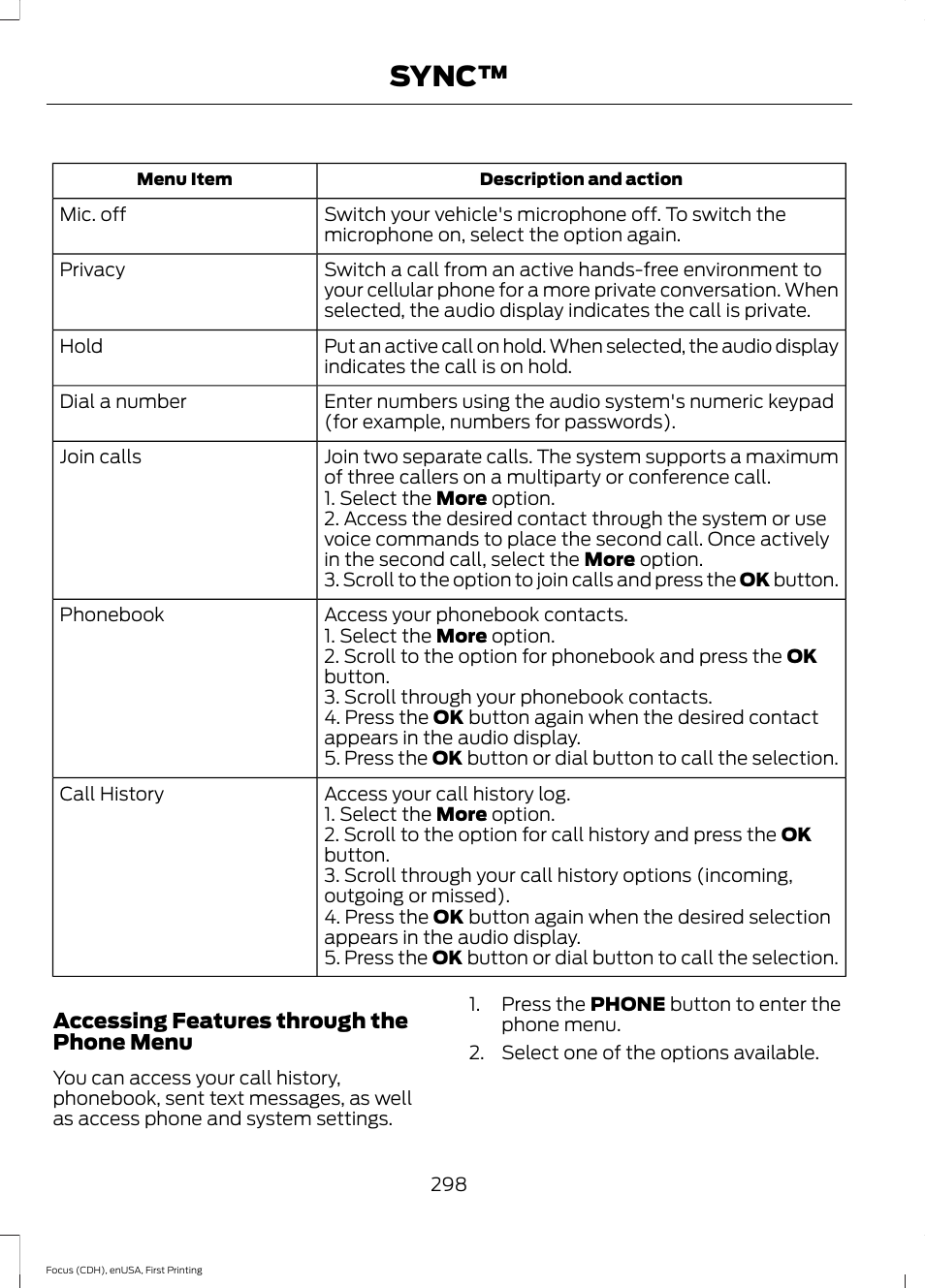 Sync | FORD 2015 Focus User Manual | Page 301 / 453