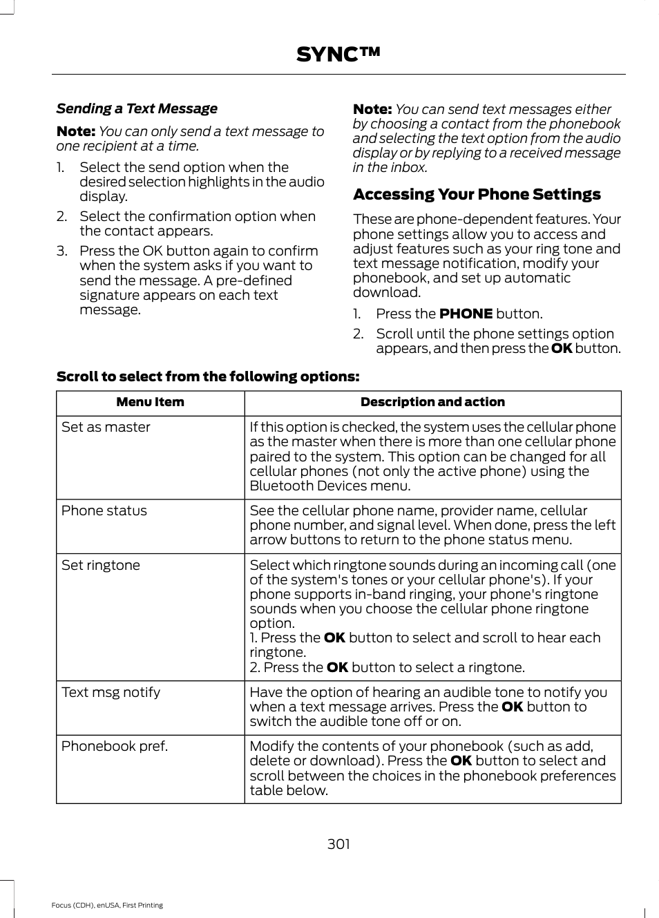 Sync | FORD 2015 Focus User Manual | Page 304 / 453