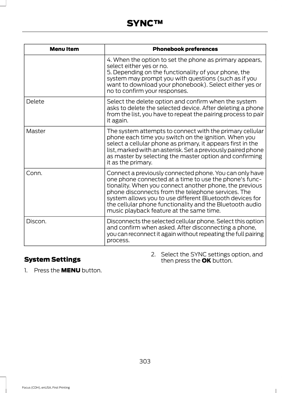 Sync | FORD 2015 Focus User Manual | Page 306 / 453