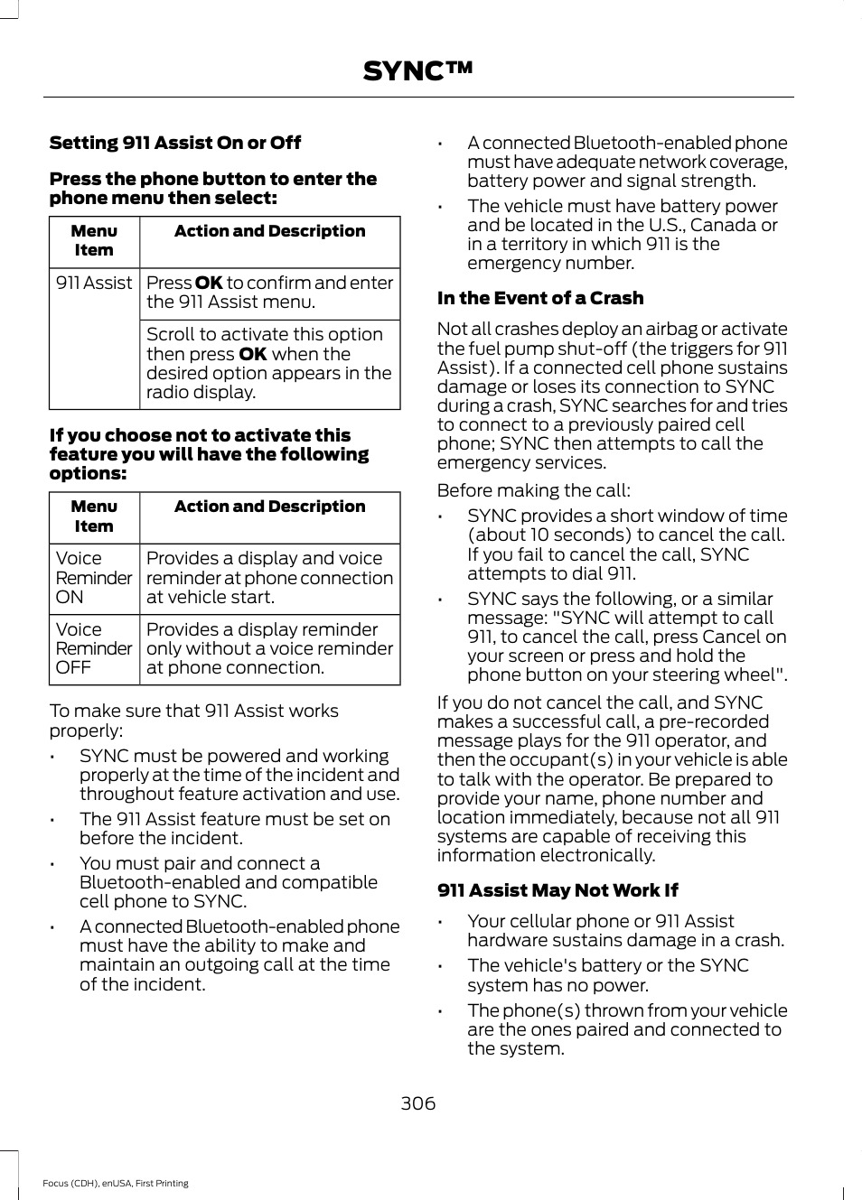 Sync | FORD 2015 Focus User Manual | Page 309 / 453