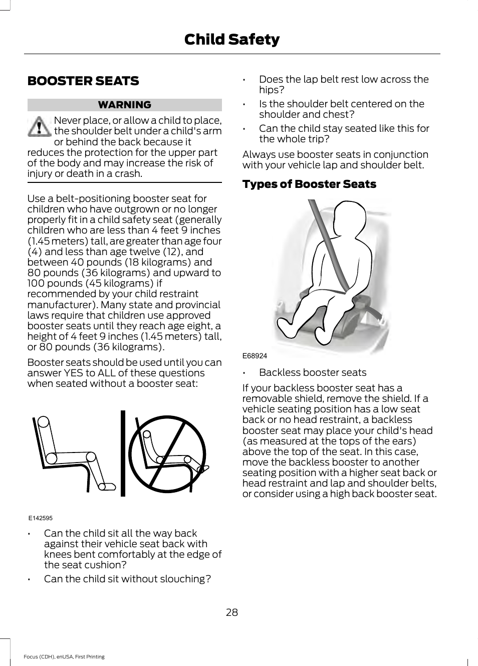 Booster seats, Child safety | FORD 2015 Focus User Manual | Page 31 / 453