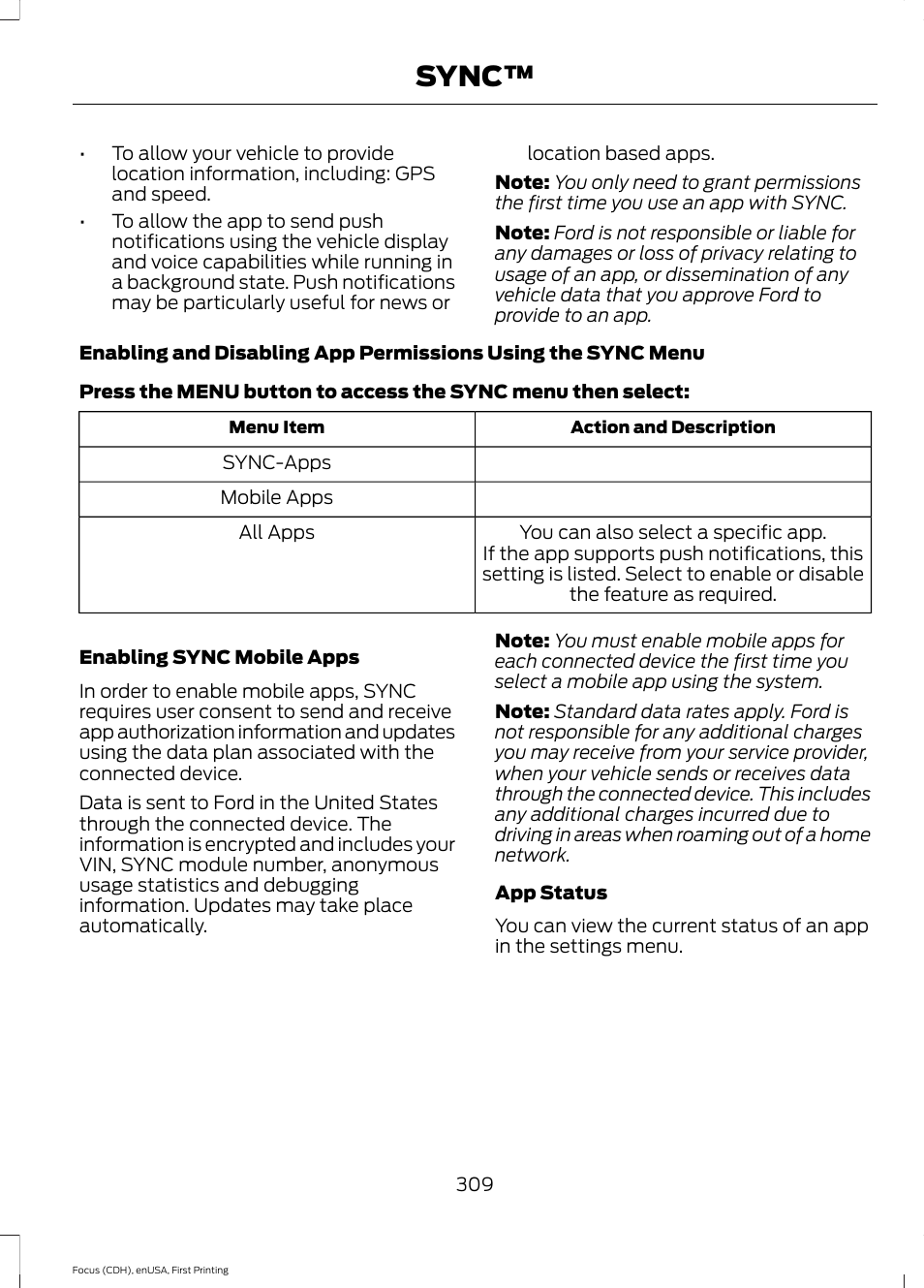Sync | FORD 2015 Focus User Manual | Page 312 / 453