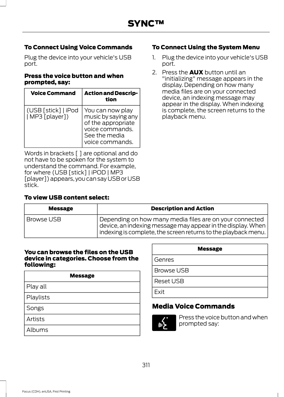 Sync | FORD 2015 Focus User Manual | Page 314 / 453