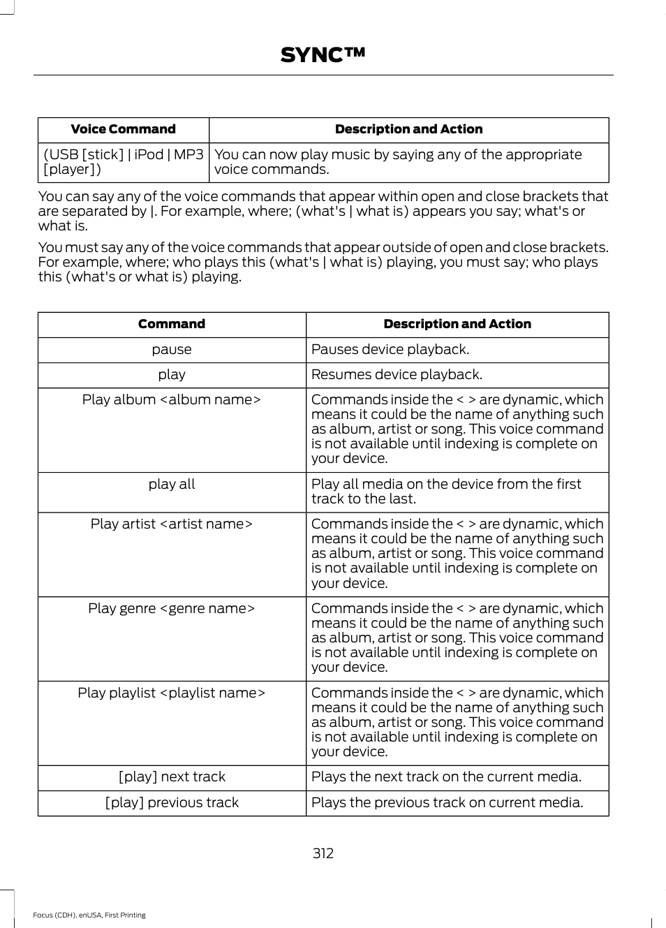 Sync | FORD 2015 Focus User Manual | Page 315 / 453