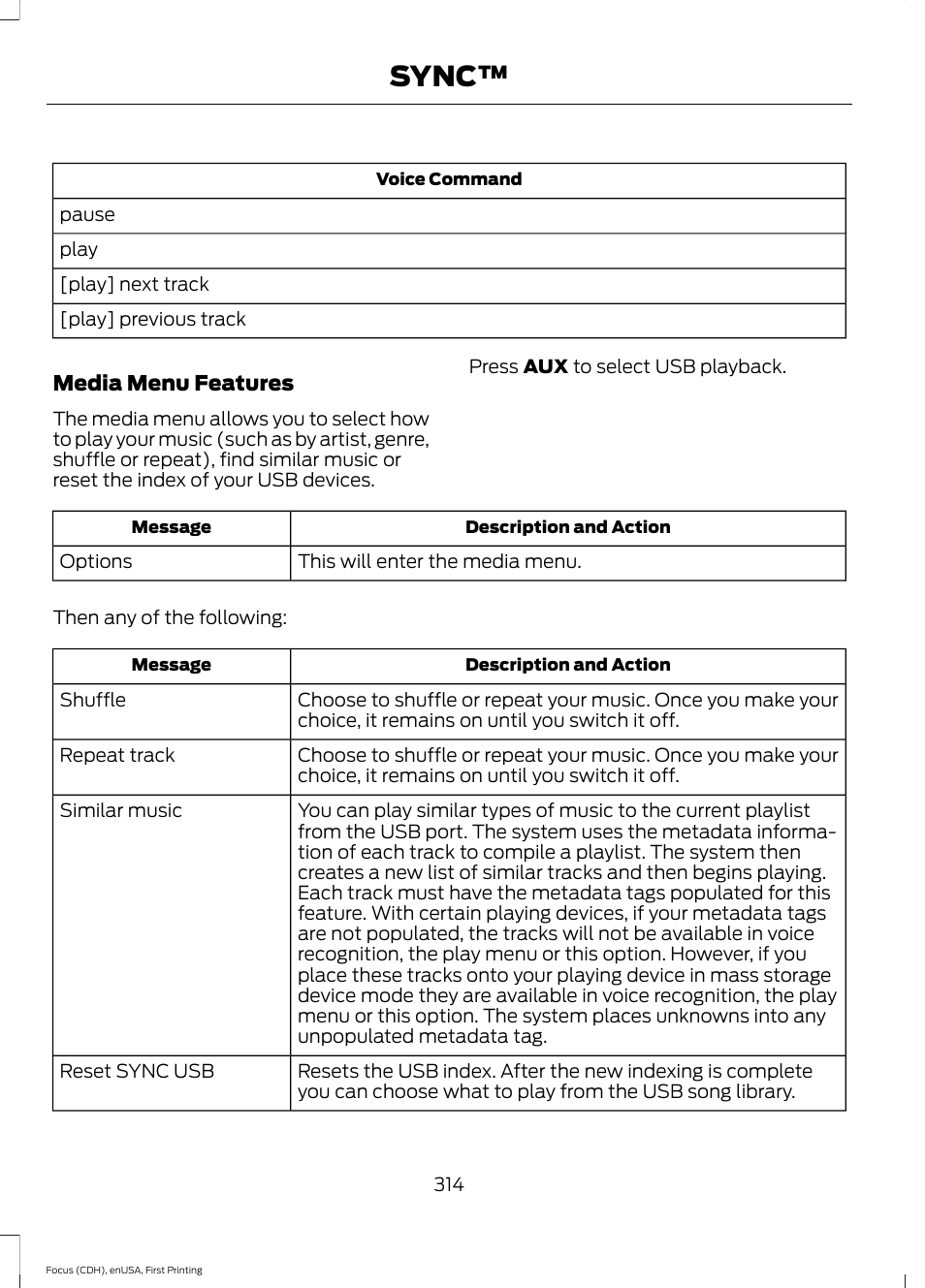 Sync | FORD 2015 Focus User Manual | Page 317 / 453