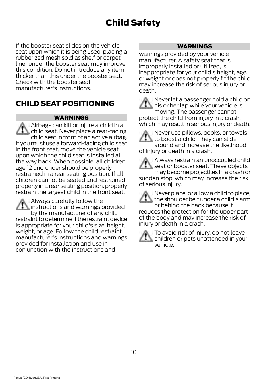 Child seat positioning, Child safety | FORD 2015 Focus User Manual | Page 33 / 453