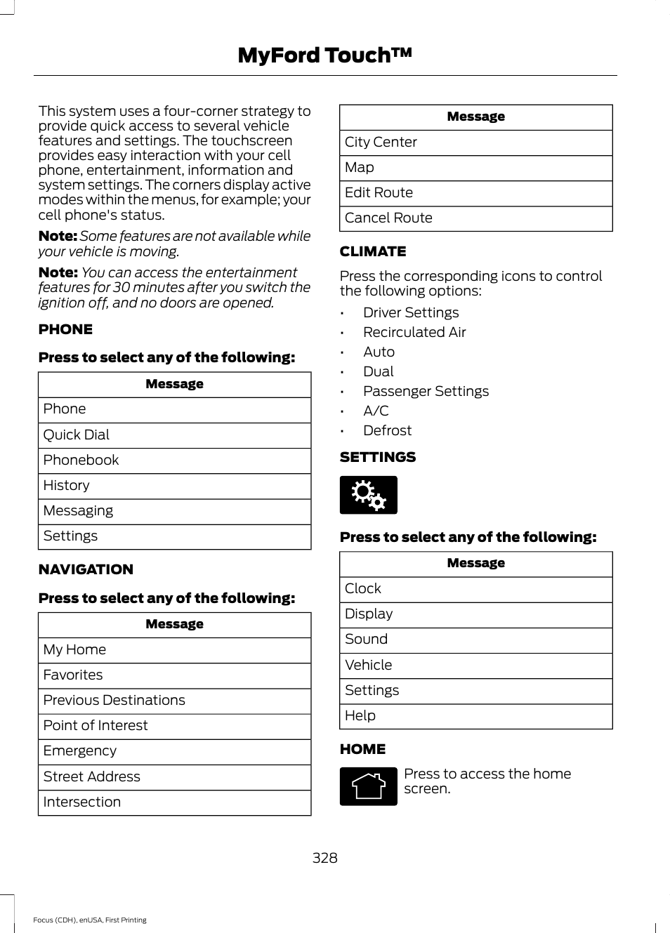 Myford touch | FORD 2015 Focus User Manual | Page 331 / 453