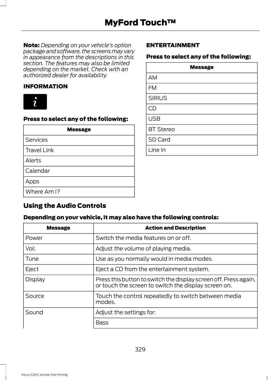 Myford touch | FORD 2015 Focus User Manual | Page 332 / 453