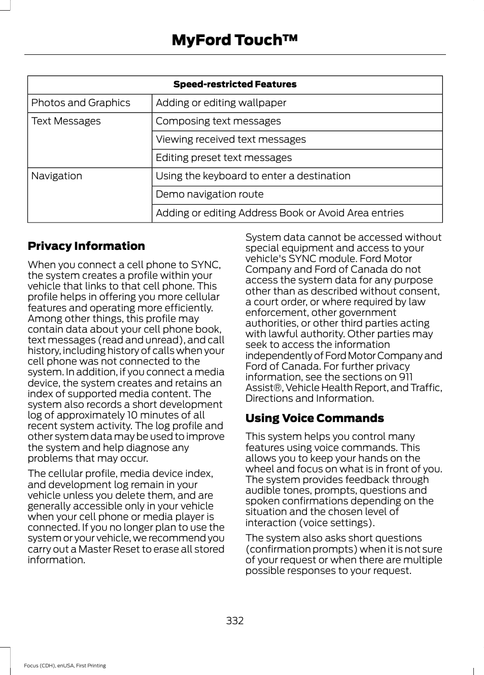 Myford touch | FORD 2015 Focus User Manual | Page 335 / 453