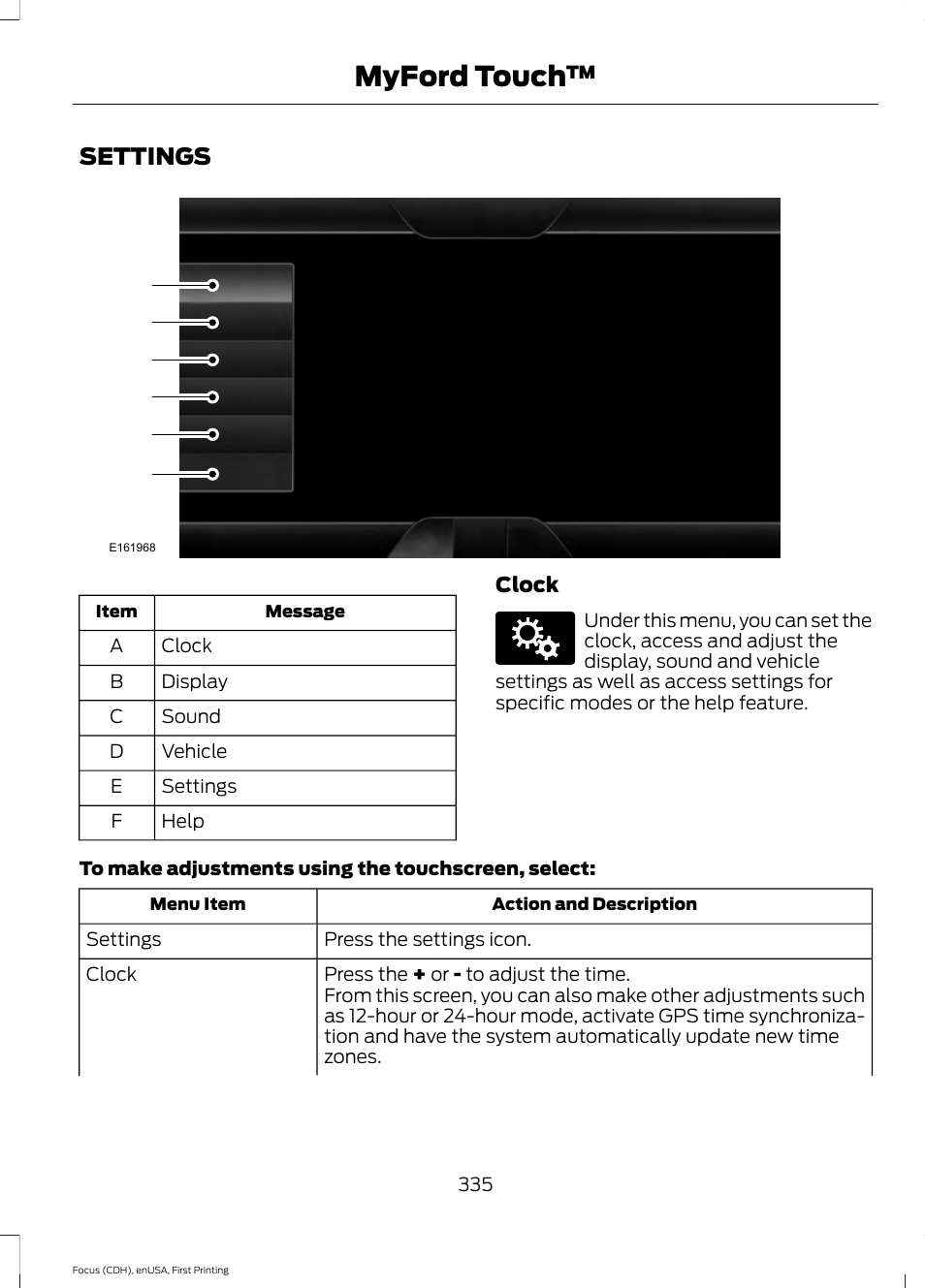 Settings, Myford touch | FORD 2015 Focus User Manual | Page 338 / 453