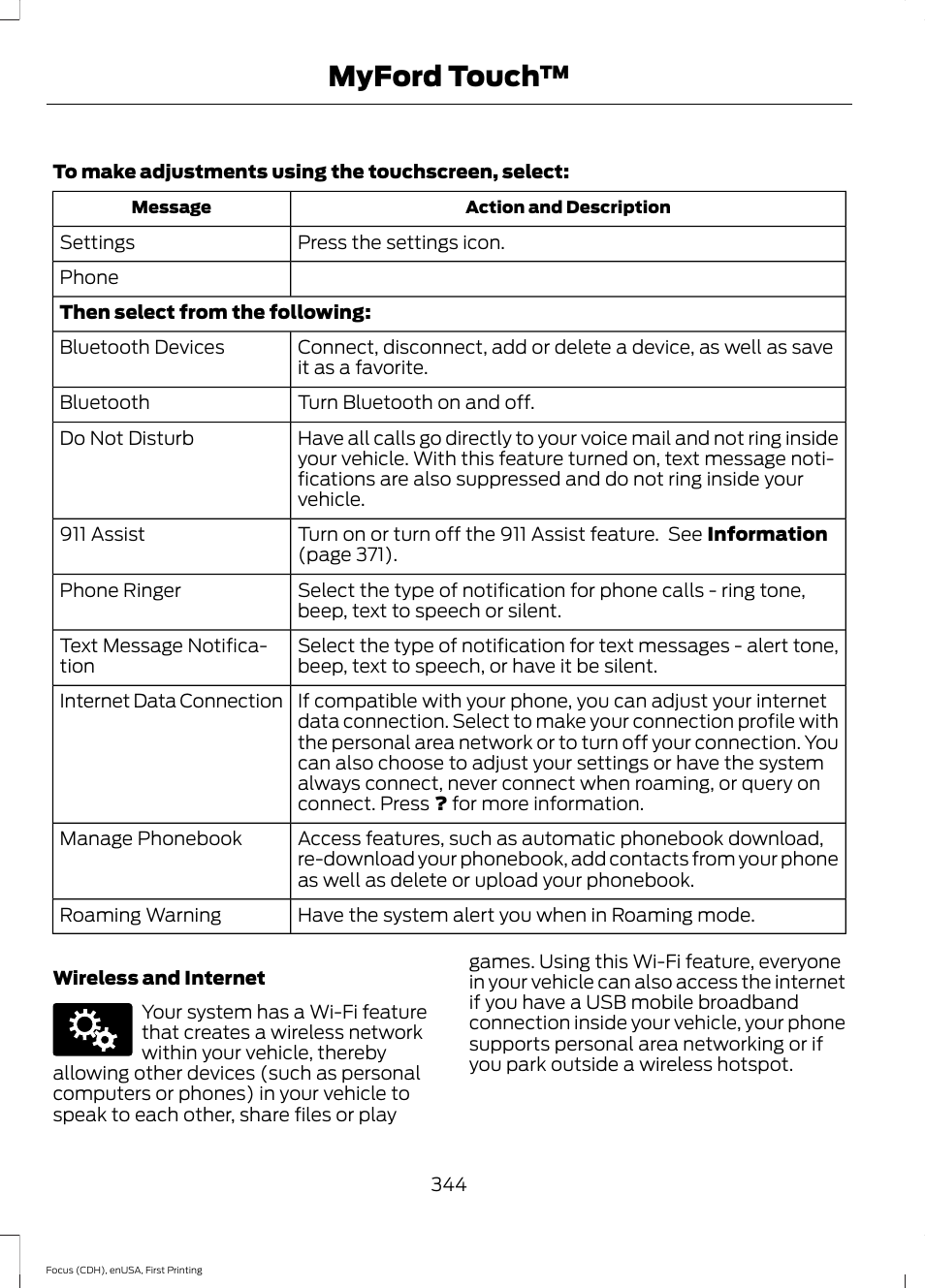 Myford touch | FORD 2015 Focus User Manual | Page 347 / 453