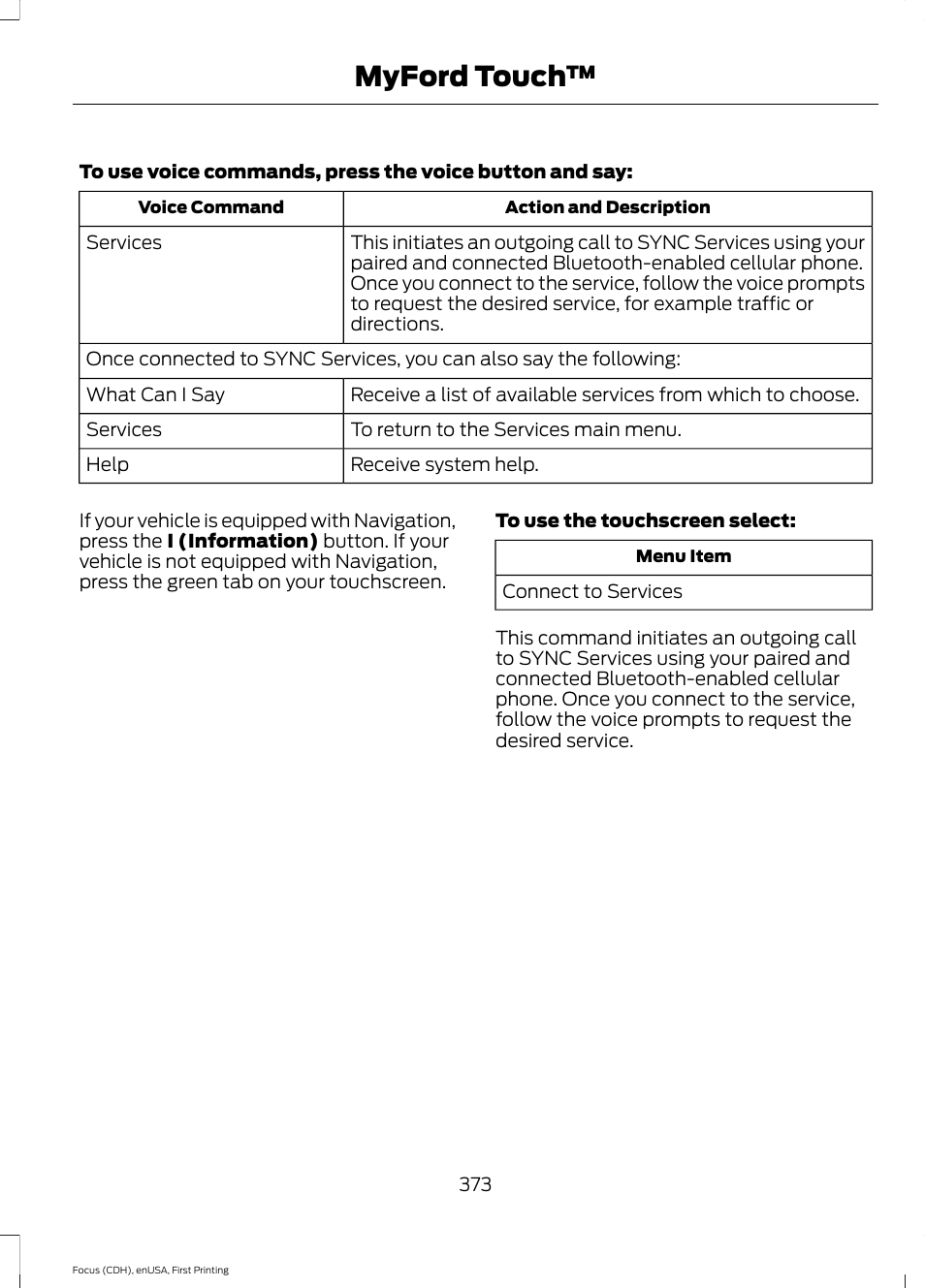 Myford touch | FORD 2015 Focus User Manual | Page 376 / 453