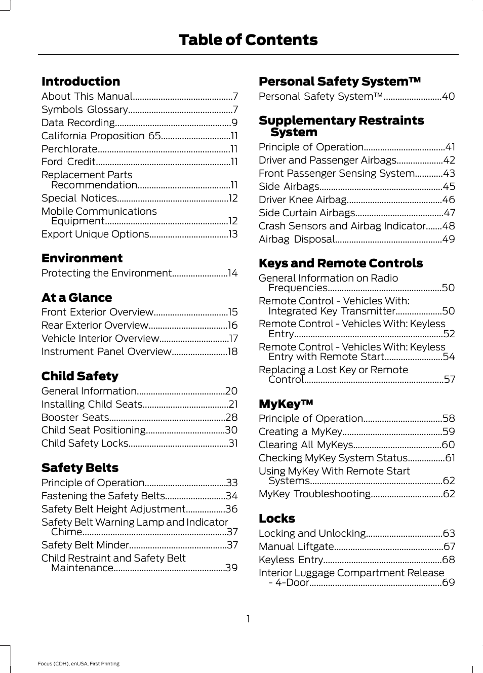 FORD 2015 Focus User Manual | Page 4 / 453