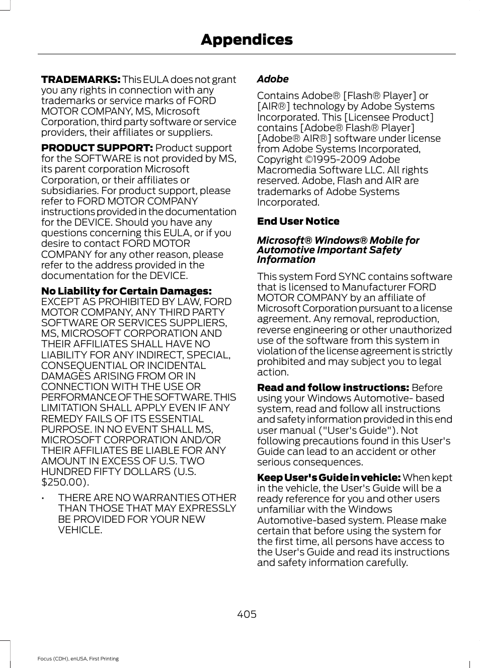 Appendices | FORD 2015 Focus User Manual | Page 408 / 453