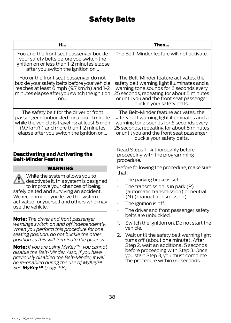 Safety belts | FORD 2015 Focus User Manual | Page 41 / 453