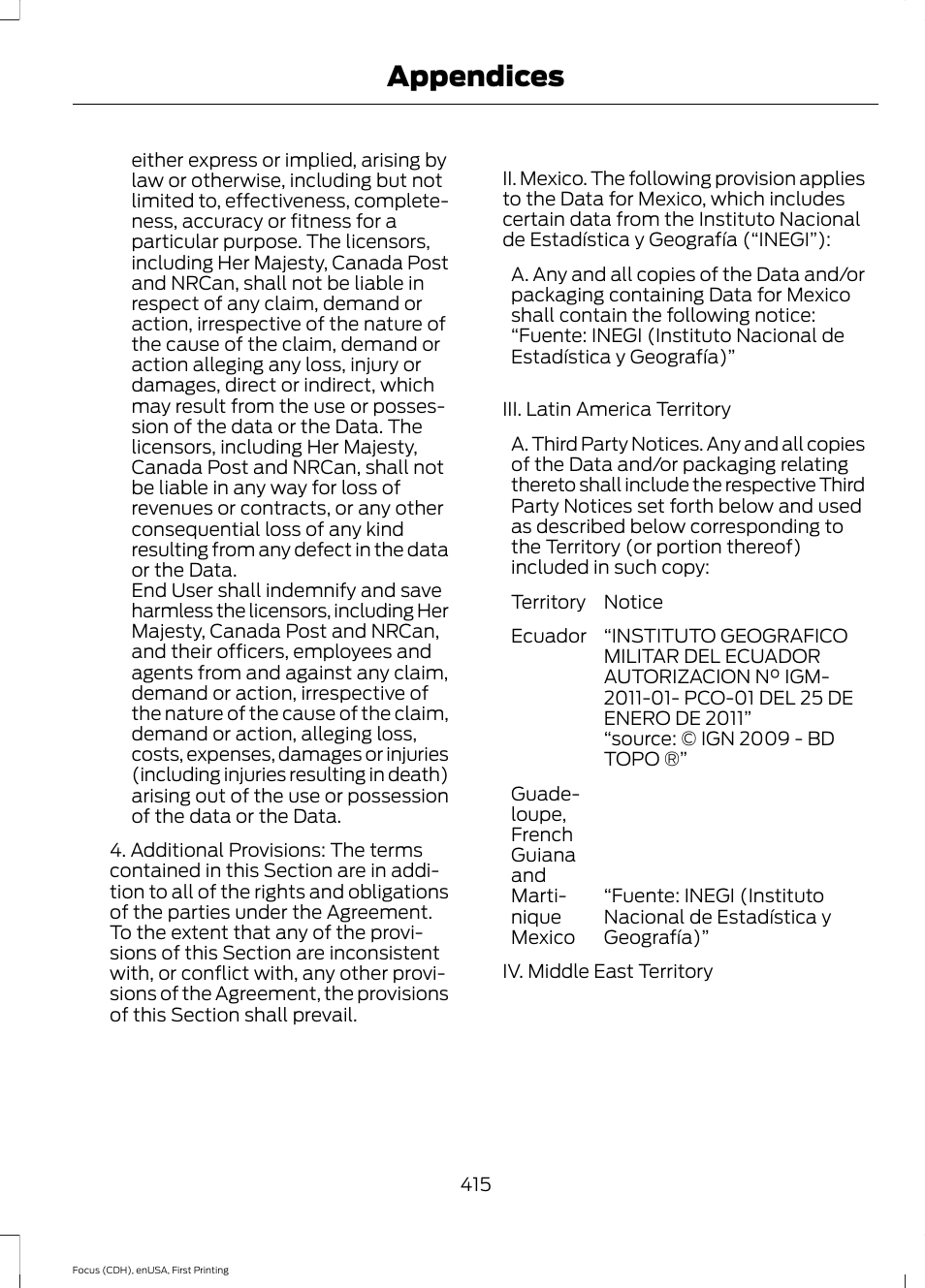 Appendices | FORD 2015 Focus User Manual | Page 418 / 453