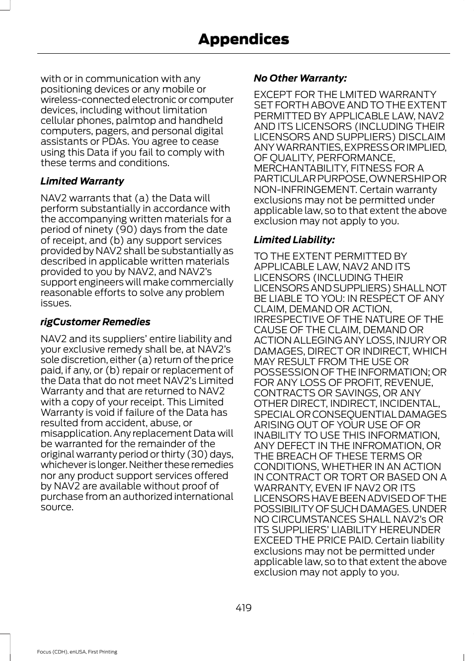 Appendices | FORD 2015 Focus User Manual | Page 422 / 453