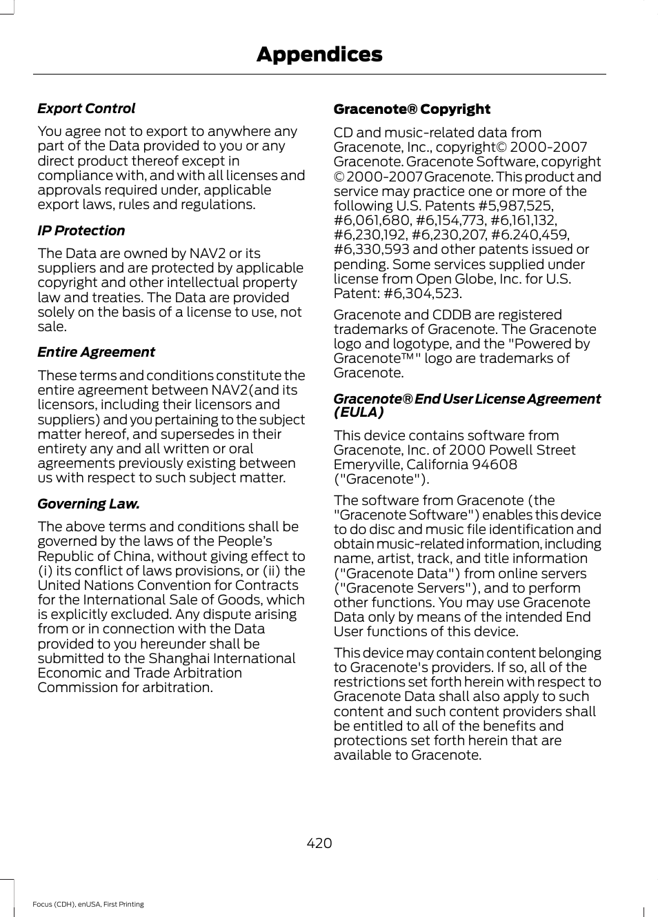 Appendices | FORD 2015 Focus User Manual | Page 423 / 453
