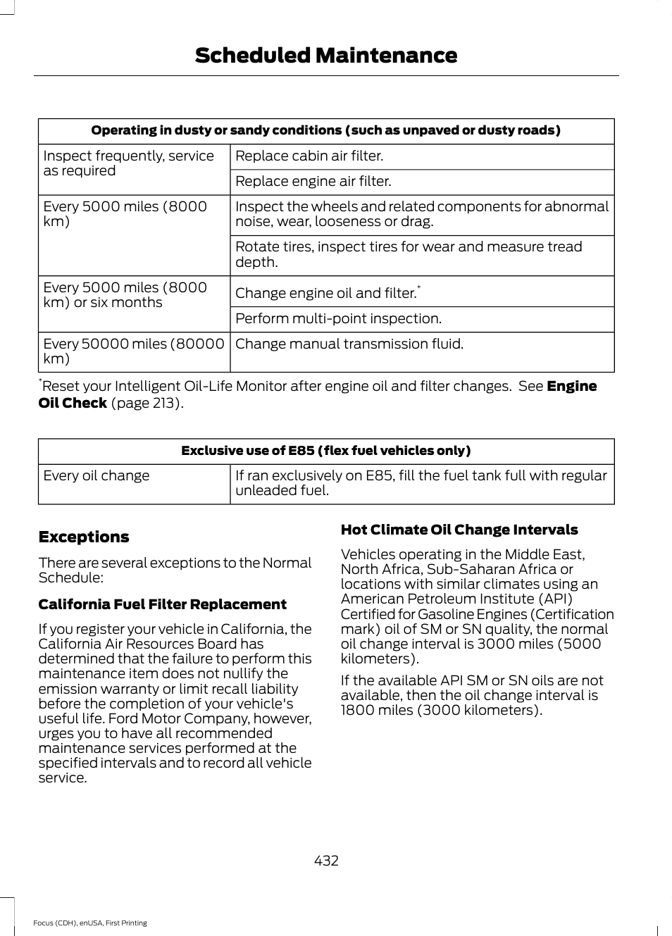 Scheduled maintenance | FORD 2015 Focus User Manual | Page 435 / 453