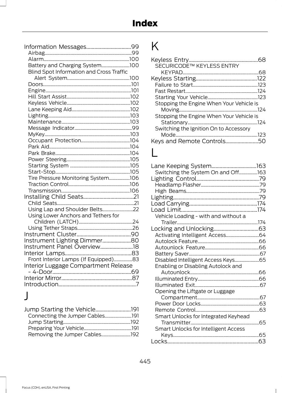Index | FORD 2015 Focus User Manual | Page 448 / 453